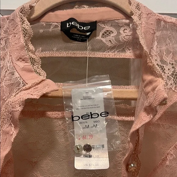 Bebe Women's Blush Lace Blouse - Picture 2 of 10